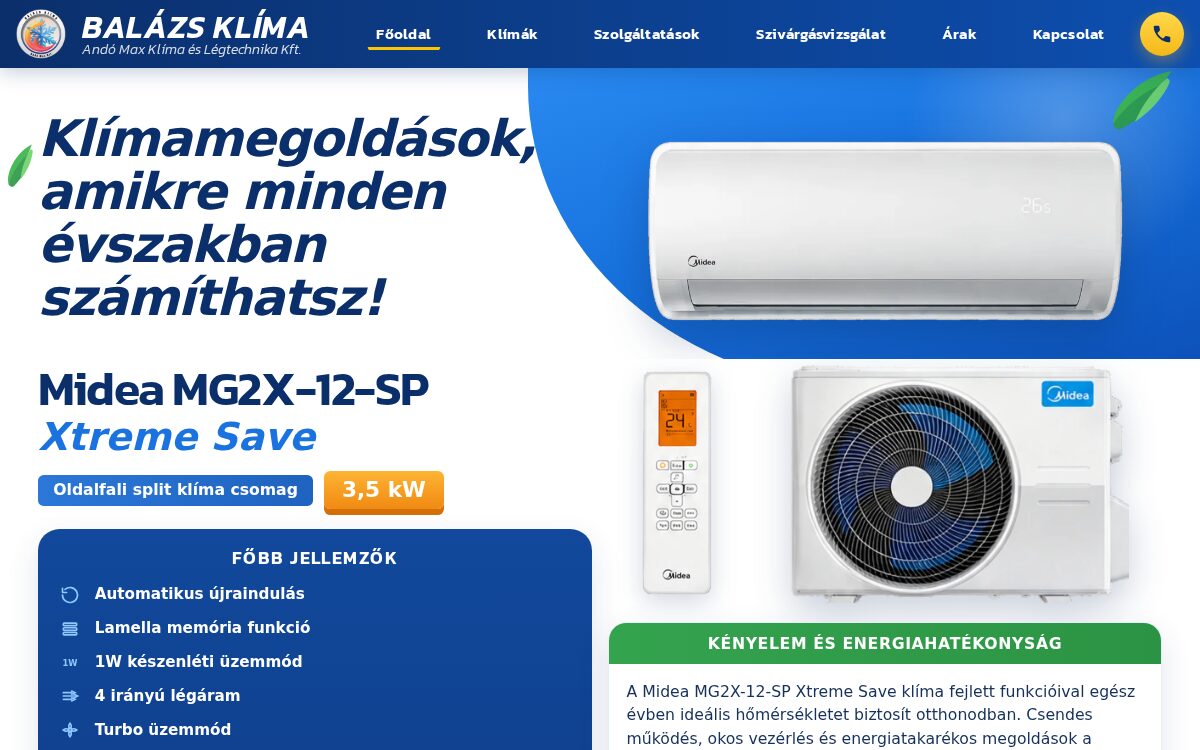 balazsklima.hu weboldal